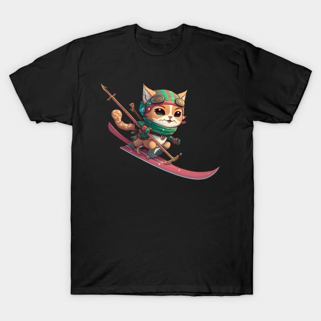 Cat on a Snowboard T-Shirt by Cute Animal Sticker